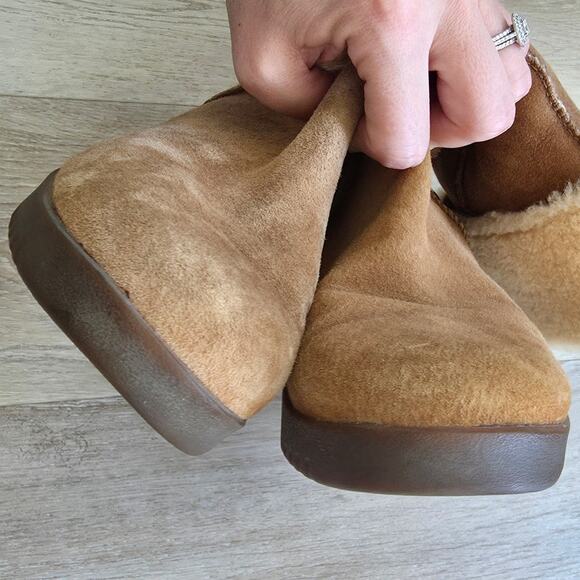 Ugg Joslyn 1941 Camel Suede Leather Wedge Shearling Boot sz 9 Winter Casual - Picture 7 of 8